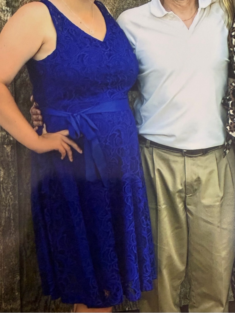 Royal Blue Lace A-Line Dress with Waist Tie